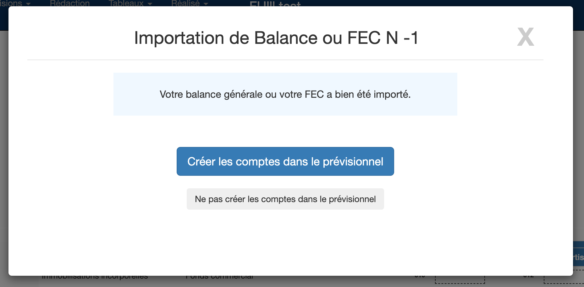 Comptes comptables récupérés depuis Inqom - Affichage dans PREVI'START